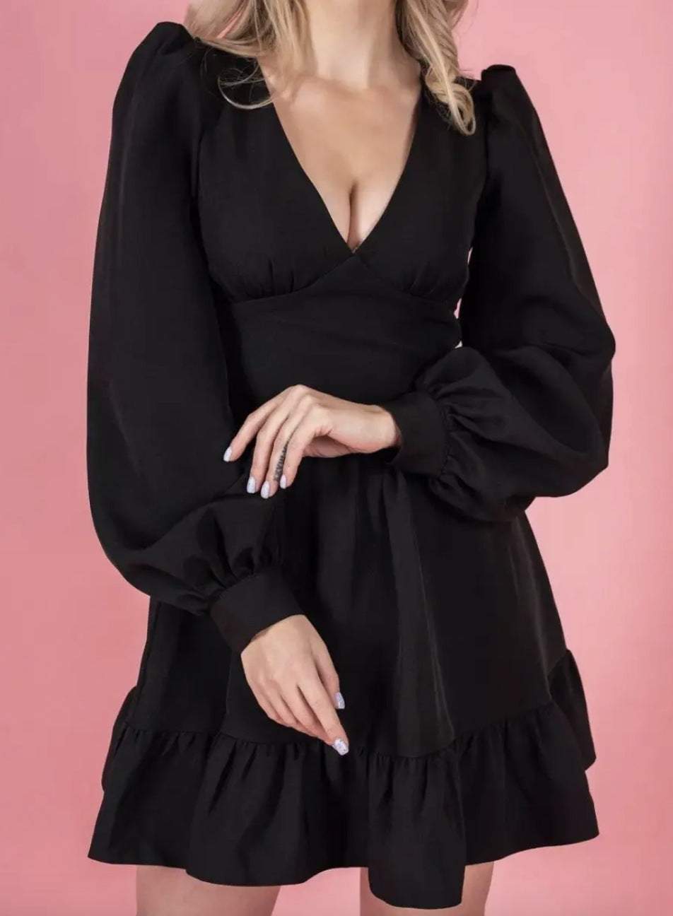 Damen Minikleid mit schwingendem Rock und Puffärmeln Drune