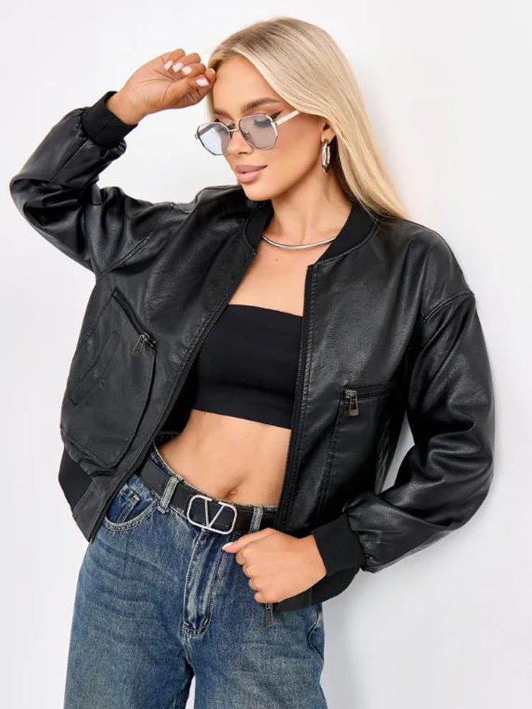 Damen modische Bikerjacke mit strukturiertem Design und praktischen Taschen Drune