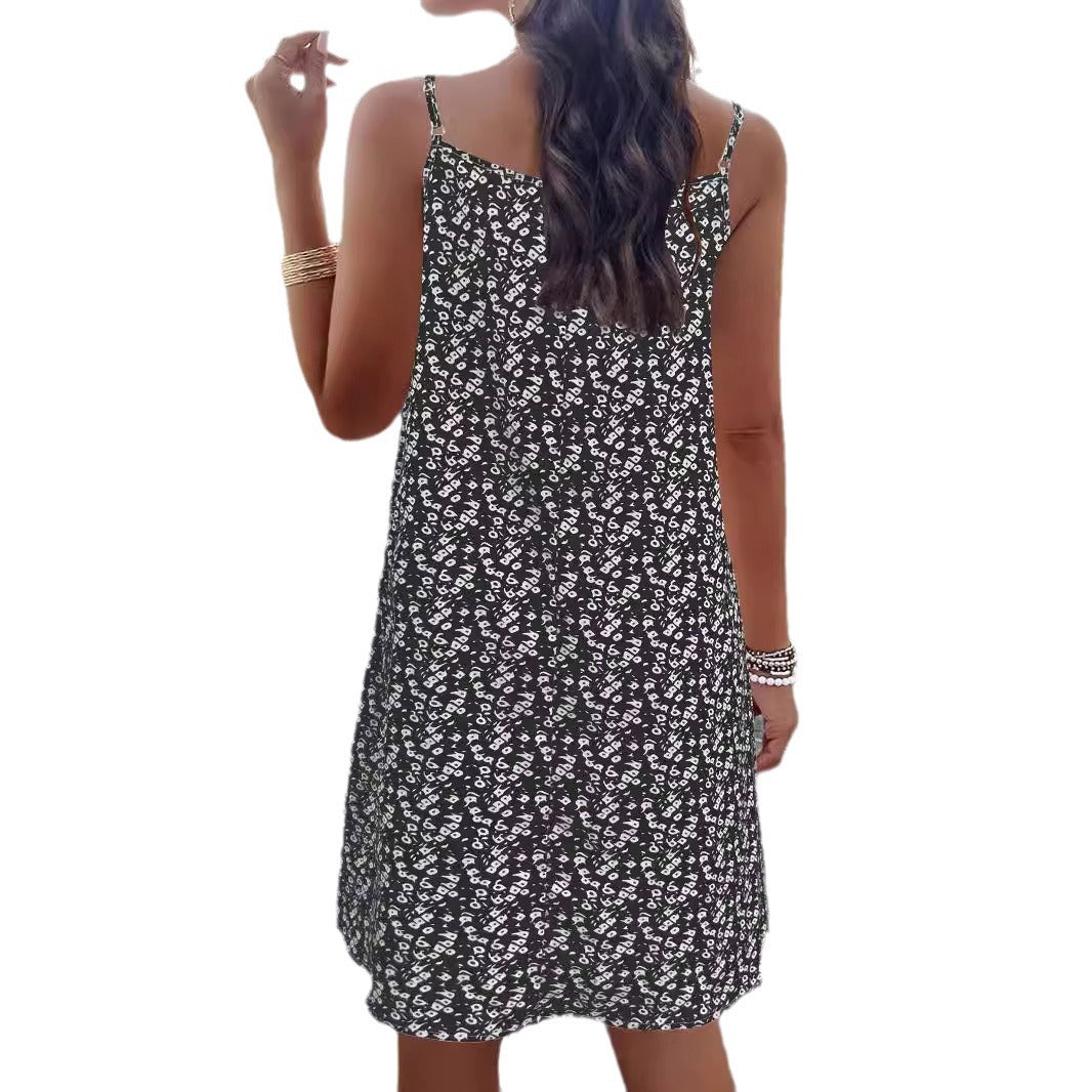 Damen ärmelloses Sommerkleid mit elastischem Bund und floralem Muster Drune