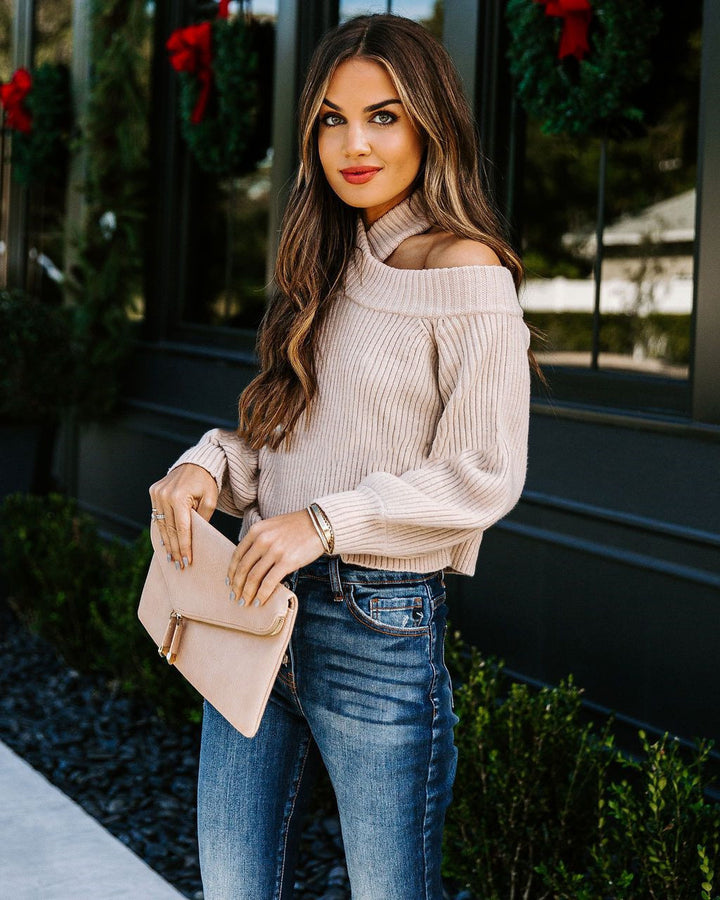 Damen Crop-Pullover mit hohem Kragen und Rippstruktur Drune