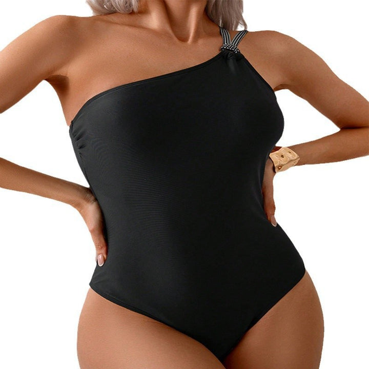 Damen Eleganter Einteiler Badeanzug mit asymmetrischem Träger Drune