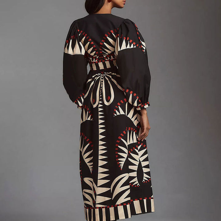 Damen Maxikleid mit einzigartigem grafischen Muster Drune
