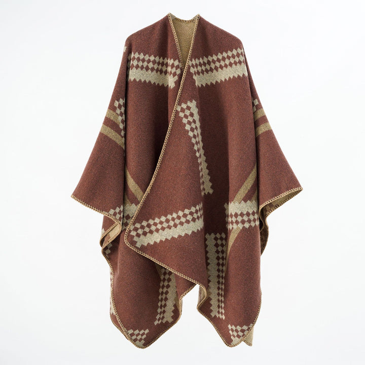 Damen Wickelponcho mit modernem geometrischem Muster und qualitativ hochwertiger Verarbeitung Drune