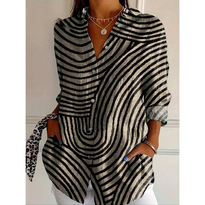 Frauen Button-Up Abstract Gestreifte Bluse Drune