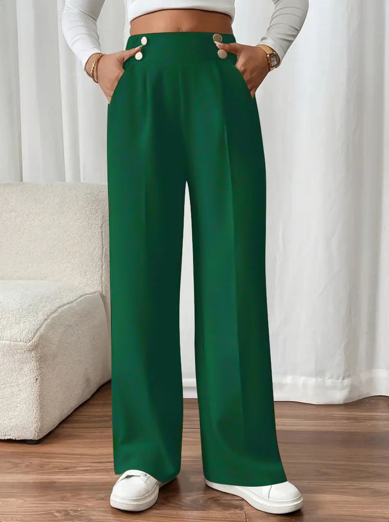 Damen Weitgeschnittene Hochtaillenhose mit eleganten Knopfdetails Drune