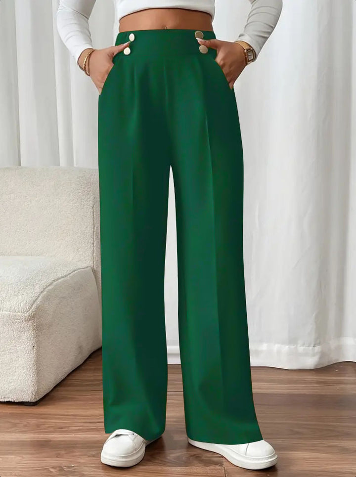 Damen Weitgeschnittene Hochtaillenhose mit eleganten Knopfdetails Drune