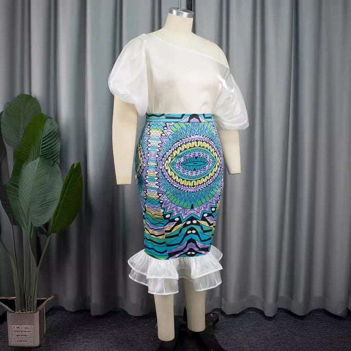 Damen Elegantes Kleid mit asymmetrischem Design und buntem Print Drune