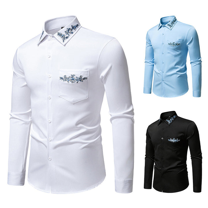 Herren elegantes Hemd mit kunstvollem Bestickungsdesign Drune