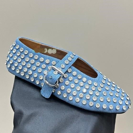 Damen  veredelte Mary‑Jane Ballerina mit Strassbesatz und verstellbarer Metallschnalle Drune