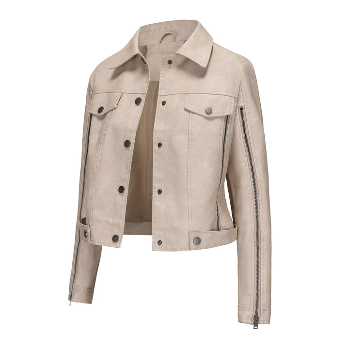 Damen modische Shortjacke aus Kunstleder mit Reißverschlussdetails Drune