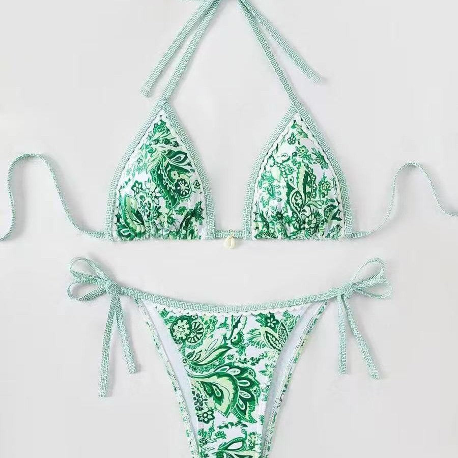 Damen Triangel-Bikini mit floralem Muster und verstellbaren Bindebändern Drune