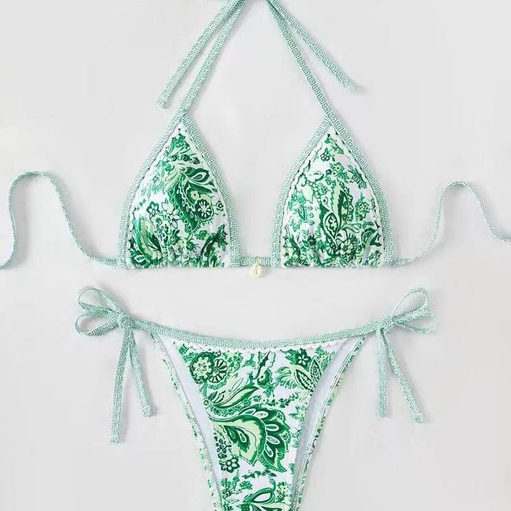 Damen Triangel-Bikini mit floralem Muster und verstellbaren Bindebändern Drune