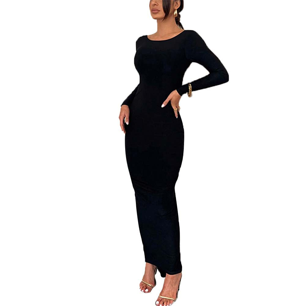 Damen Maxikleid mit eleganter Rückenöffnung und figurbetontem Schnitt Drune