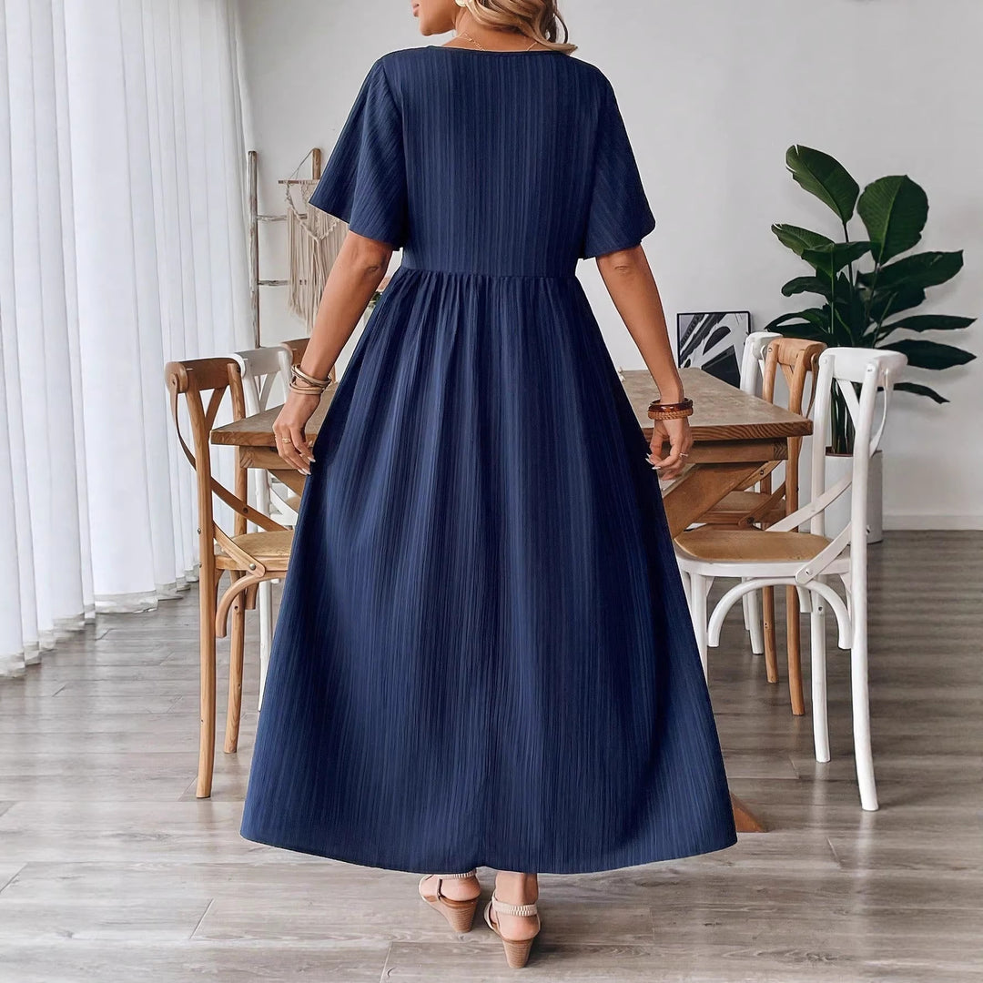 Damen Maxikleid mit feinen Falten und V-Ausschnitt Drune