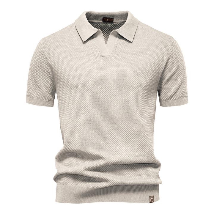 Herren nan strukturiertes Feinstrickpoloshirt mit offenem Reverskragen Drune