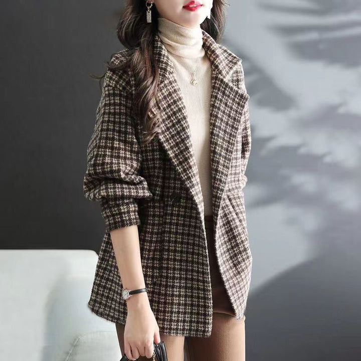 Damen Karierte Wolljacke Drune