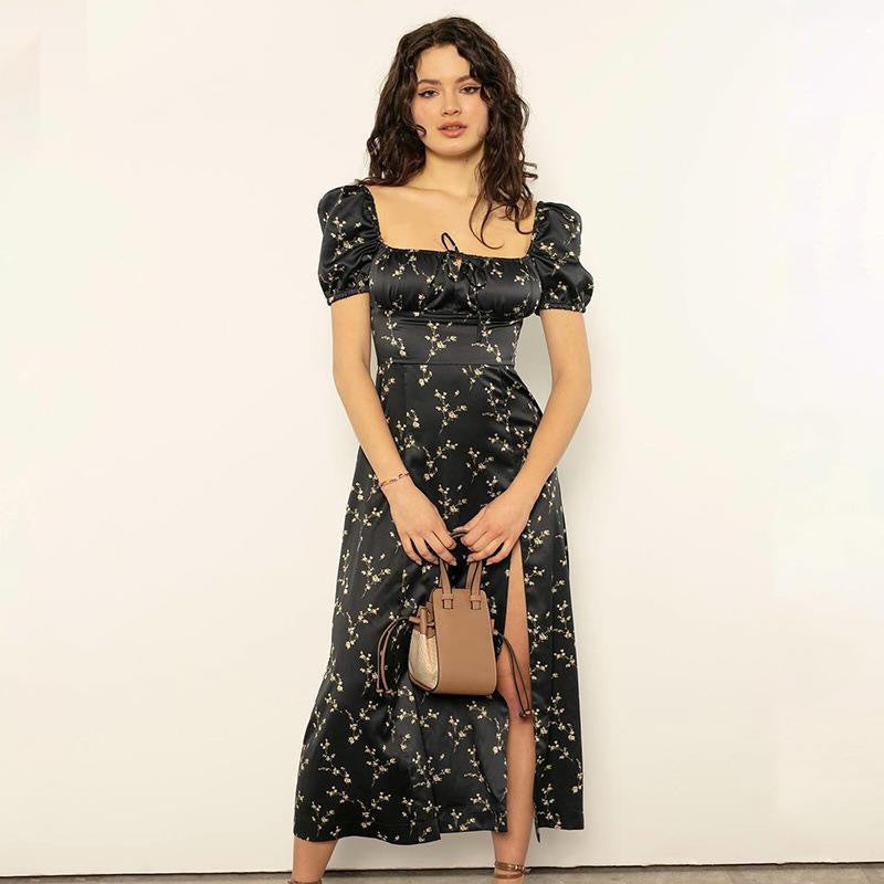 Damen Sommerliches Maxikleid mit floralen Mustern und tiefem Schlitz Drune