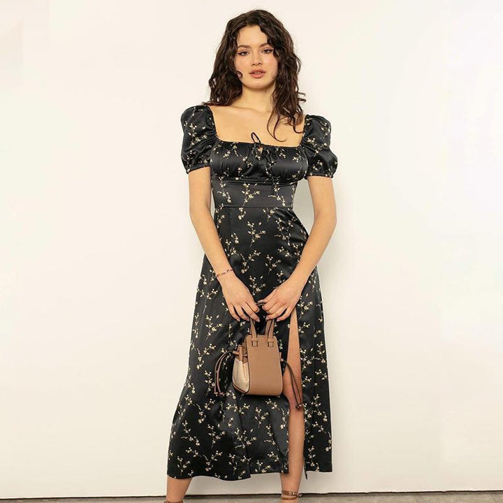 Damen Sommerliches Maxikleid mit floralen Mustern und tiefem Schlitz Drune