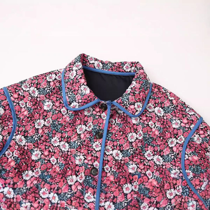 Damen gesteppte Blumenjacke mit modernem Kragen und praktischen Taschen Drune