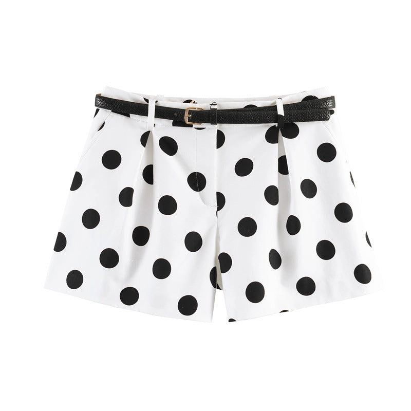 Damen elegante Polka-Dot-Shorts mit Gürtel Drune