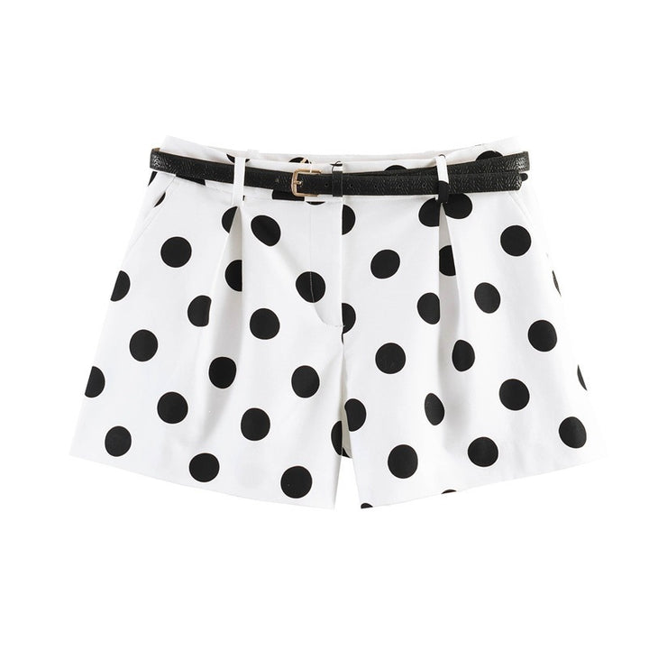 Damen elegante Polka-Dot-Shorts mit Gürtel Drune
