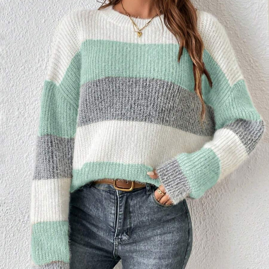 Damen Modischer Streifenpullover mit weichem Textilmaterial Drune