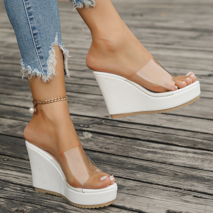 Damen nan transparente Mules mit PVC-Deckriemen, hohem Keilabsatz und rutschfester Laufsohle Drune