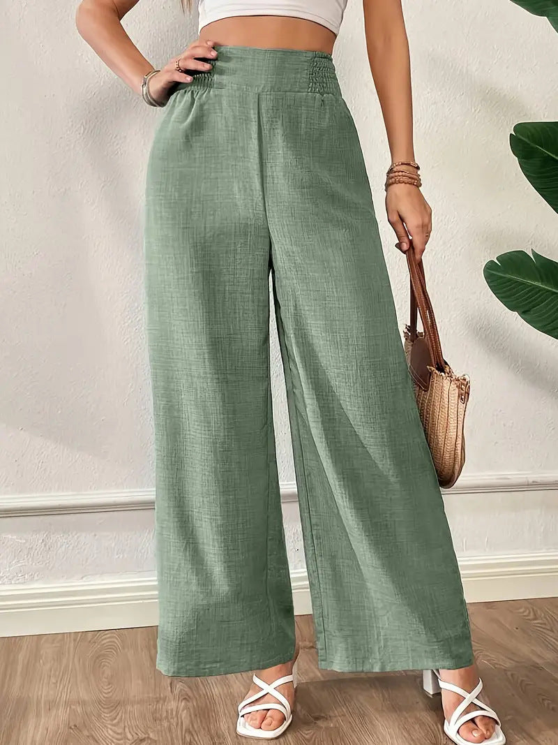 Damen elegante weite Leinenhose mit elastischem Bund Drune