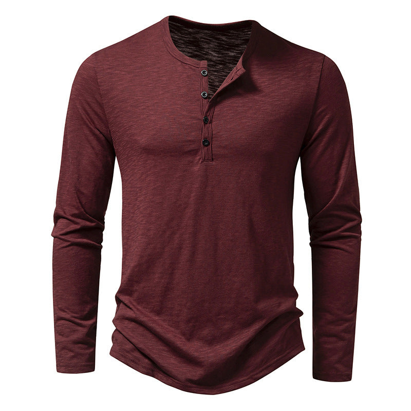 Herren Langarm-T-Shirt mit Knopfleiste und modischem Stehkragen Drune
