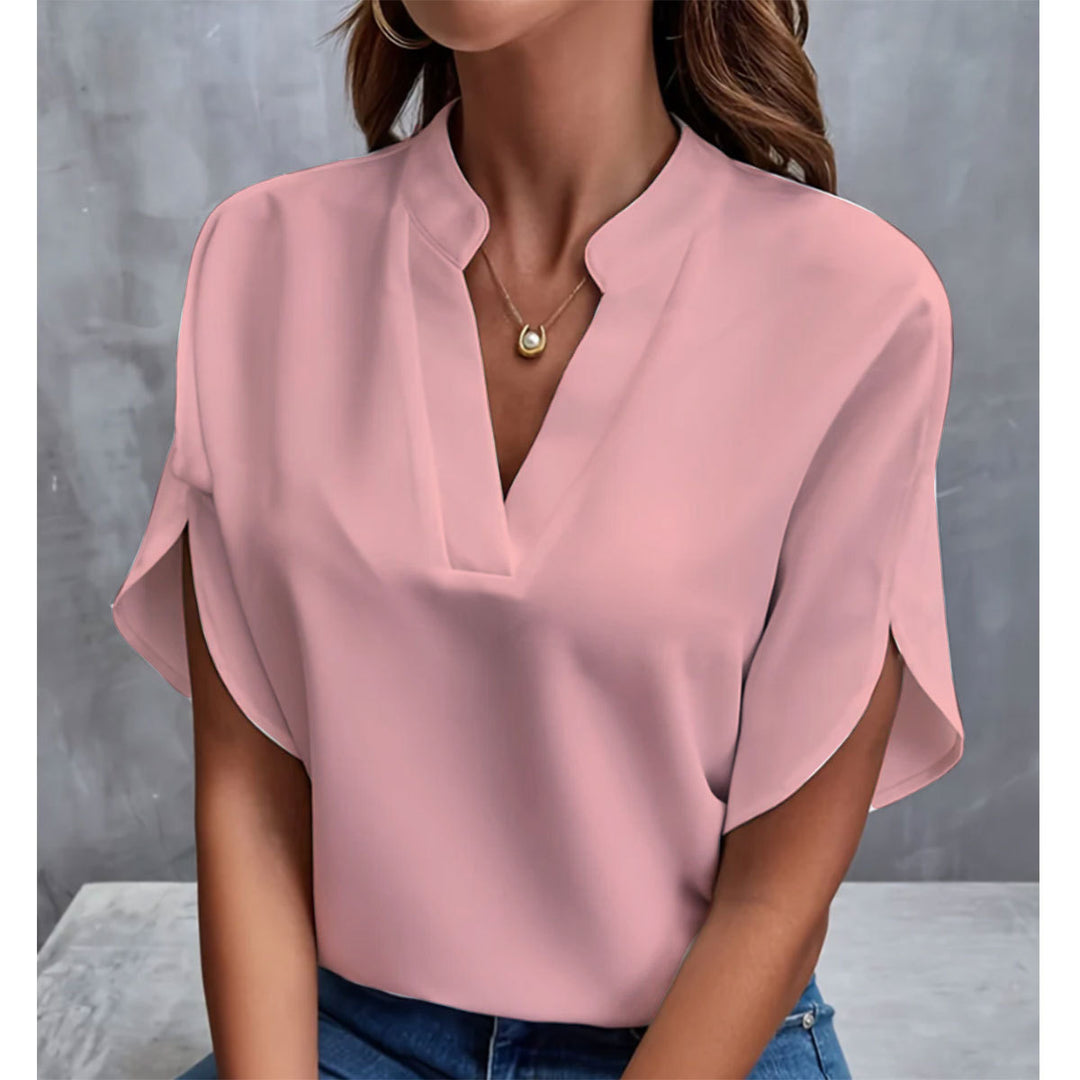 Damen elegantes Oberteil mit modernen Seitenschlitzen und V-Ausschnitt Drune