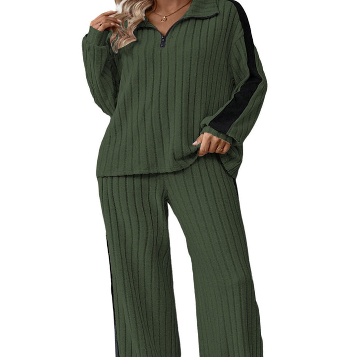 Damen bequemer Loungewear-Set mit strukturiertem Stoff und Halbzip Drune