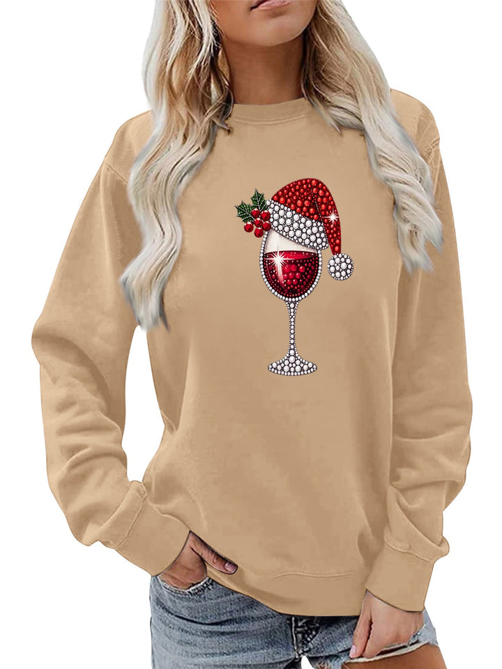 Damen Sweatshirt mit weichem Innenfutter und festlichem Weinmotiv Drune