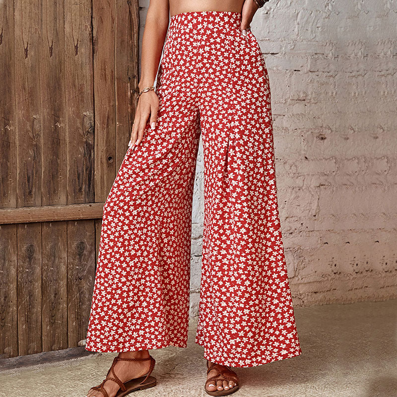 Damen Weite Palazzo-Hose mit floralem Muster und elastischem Bund Drune