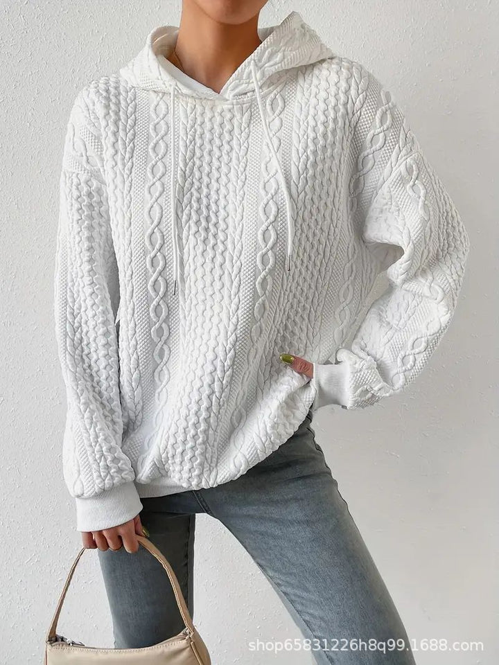 Damen Oversized Pullover mit strukturiertem Waffelmuster und Kapuze Drune