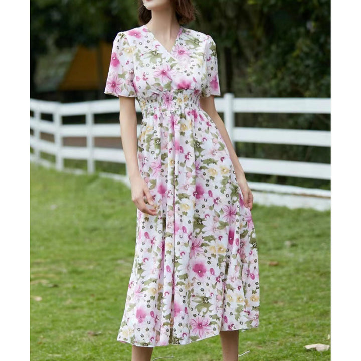 Damen Maxikleid mit fließendem Schnitt und floralem Design Drune