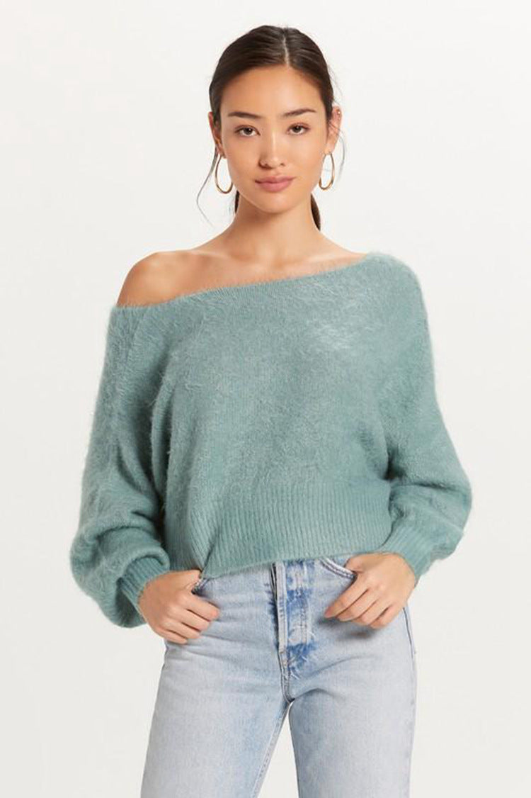 Damen Off-Shoulder Pullover aus weichem Mohairgemisch mit/voluminösen Ärmeln Drune