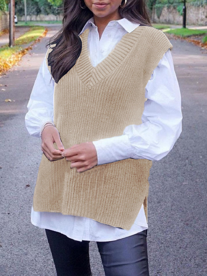 Damen Strickweste im modernen Oversized-Schnitt mit V-Ausschnitt Drune
