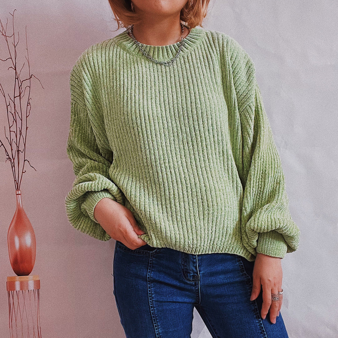 Damen Grobstrickpullover mit romantischem Rippenmuster und weiten Ärmeln Drune