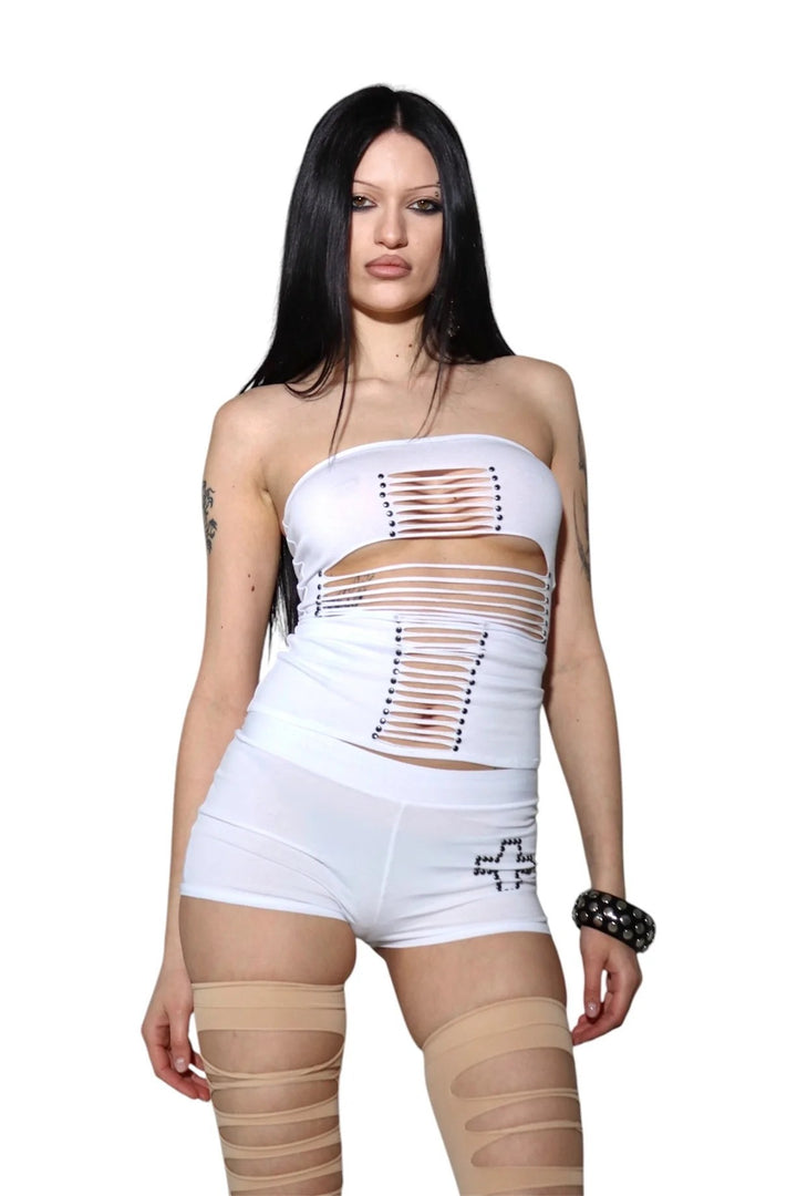 Damen Crop-Top und Shorts-Set mit raffinierten Cut-Outs Drune