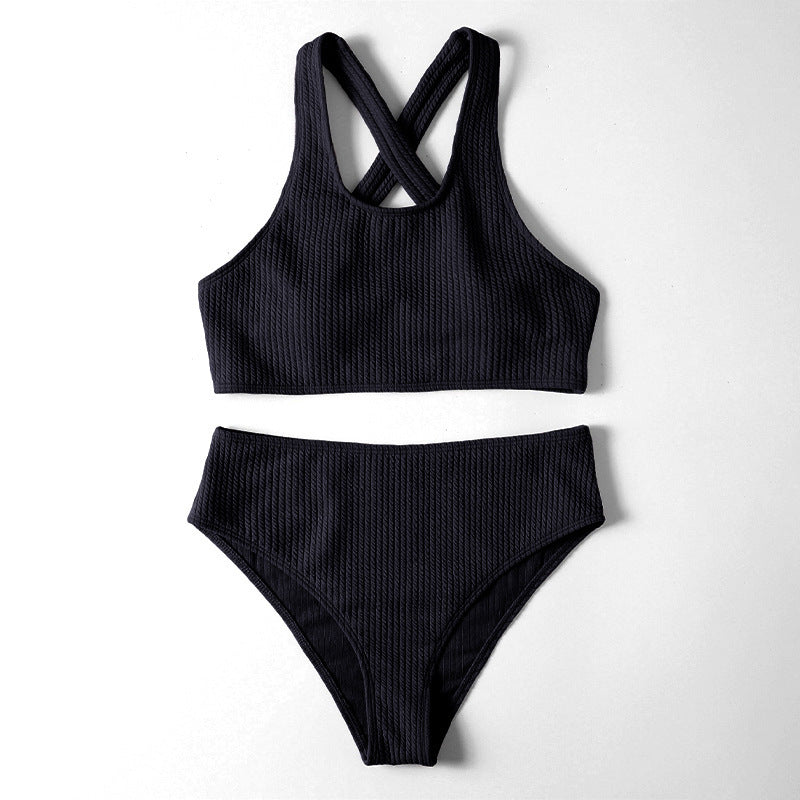 Damen Sportliches Bikini-Set mit hoch geschnittenem Slip und modischem Rückenträger Drune
