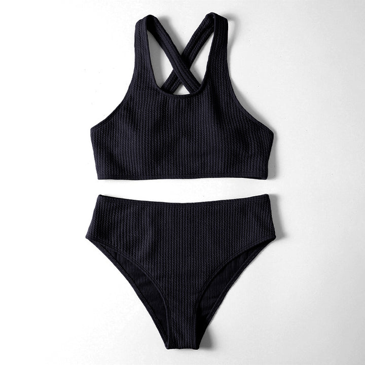 Damen Sportliches Bikini-Set mit hoch geschnittenem Slip und modischem Rückenträger Drune