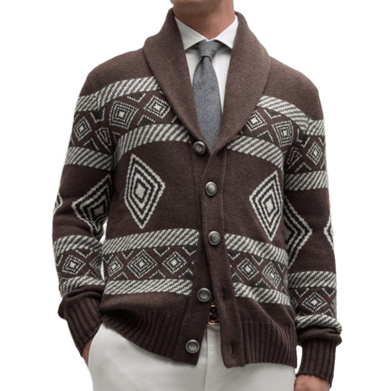 Herren Strickjacke mit modernem grafischen Muster und klassischem Kragen Drune