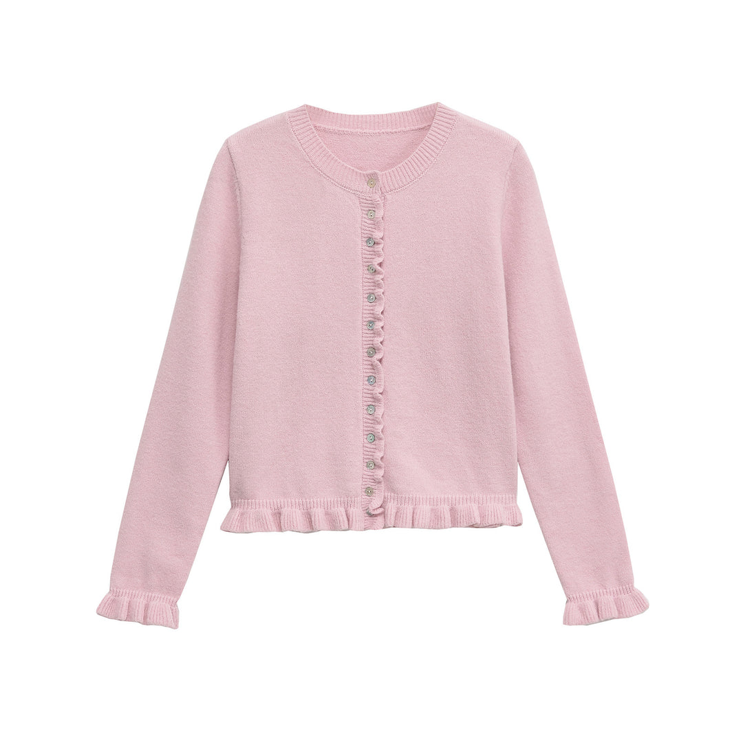 Femme Rüschensaum Knopfleiste Cardigan Drune