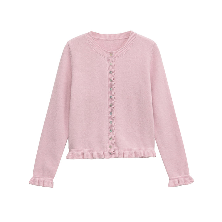 Femme Rüschensaum Knopfleiste Cardigan Drune