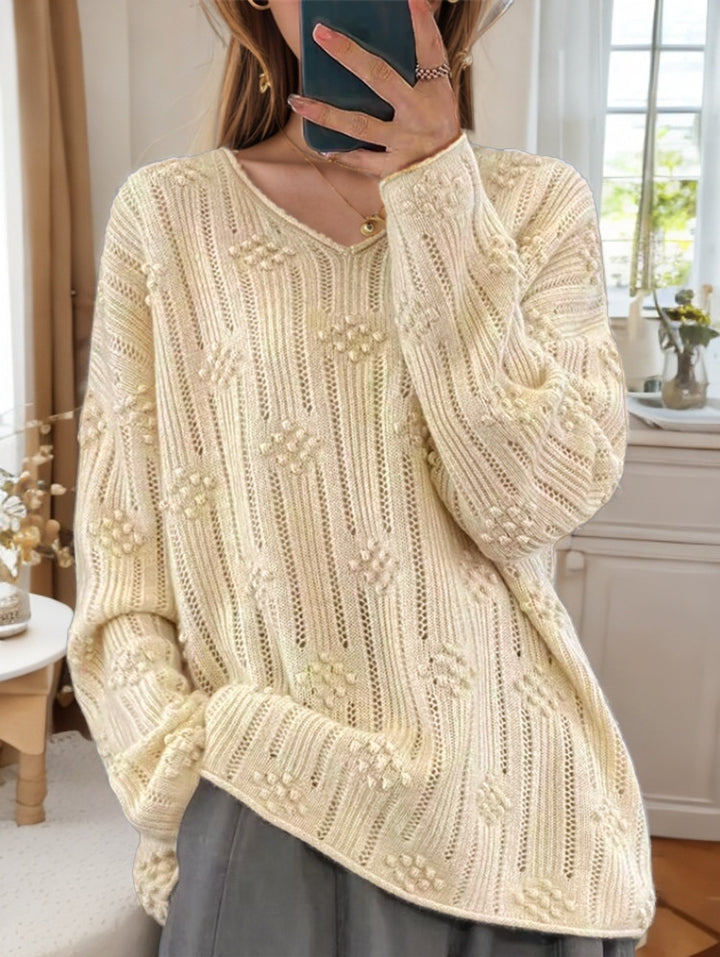 Damen Strickpullover mit detailliertem Muster und V-Ausschnitt Drune