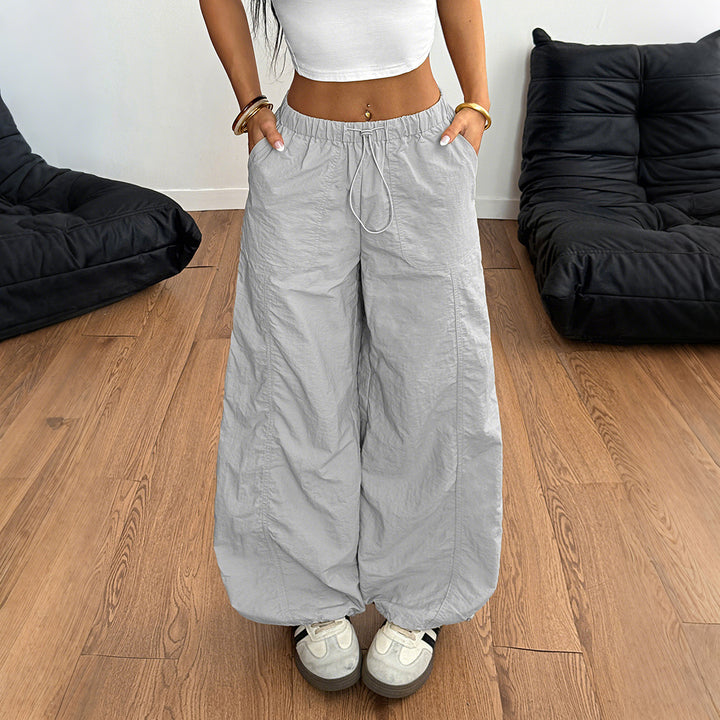 Damen Weite Leinenhose mit elastischem Bund und seitlichen Taschen Drune