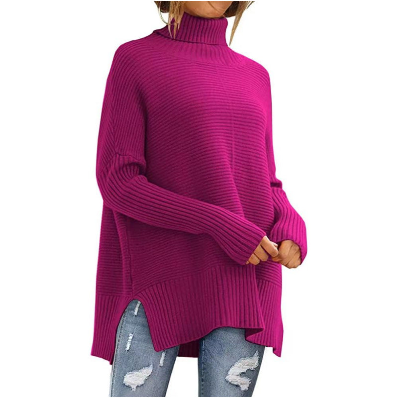 Damen Großer Rollkragenpullover mit feiner Rippstruktur und asymmetrischem Schnitt Drune