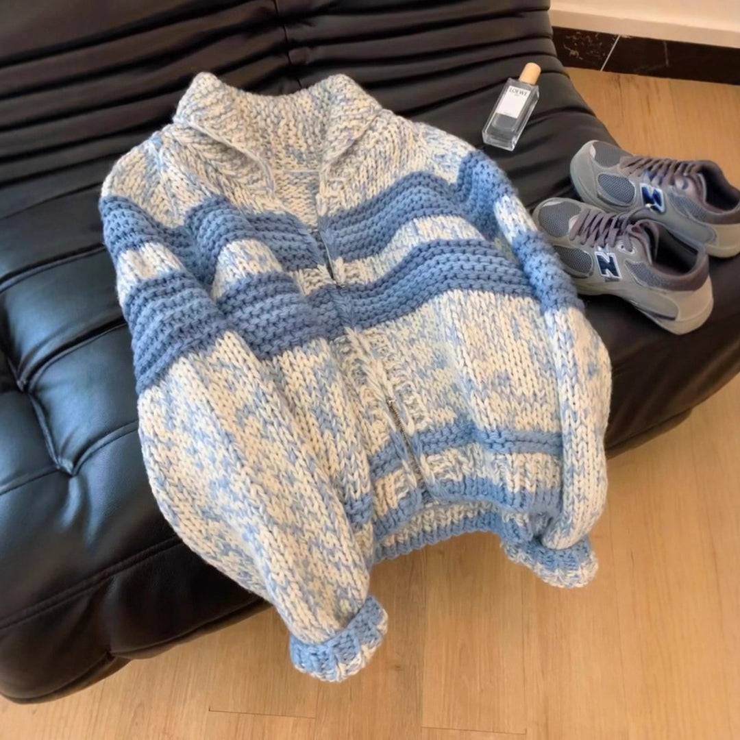 Damen Strickjacke mit breiten Streifen und hochwertigem Reißverschluss Drune