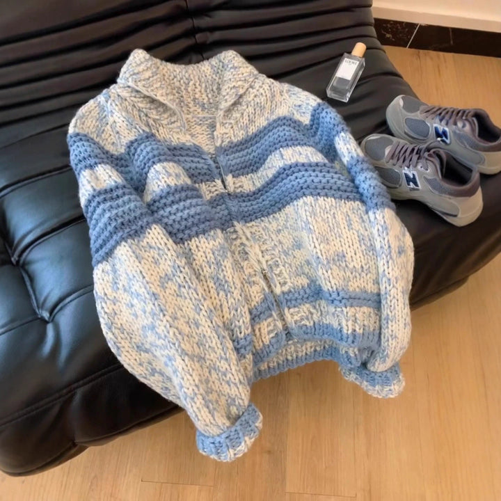 Damen Strickjacke mit breiten Streifen und hochwertigem Reißverschluss Drune
