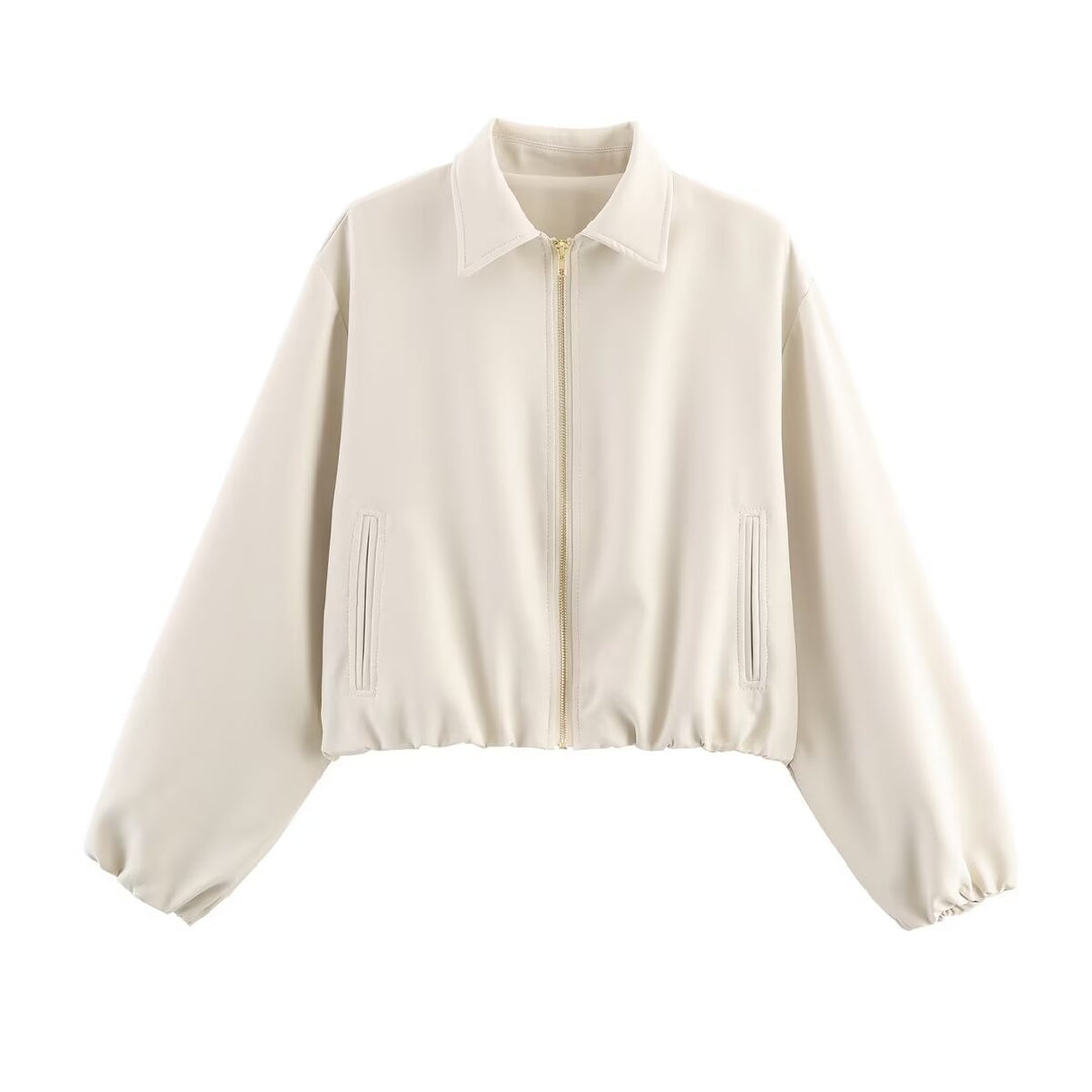 Damen modische cropped Jacke mit dekorativem Reißverschluss und elastischem Saum Drune
